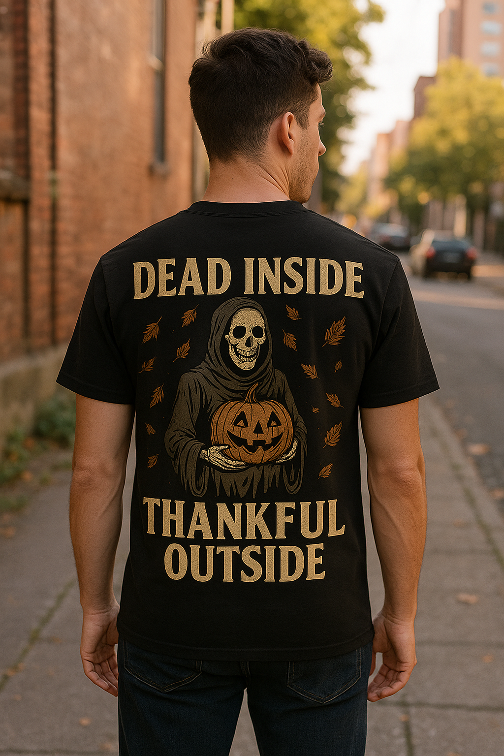 Dead Inside Thankful Outside Shirt | Fright & Fall Tee by Graphic Graveyard
