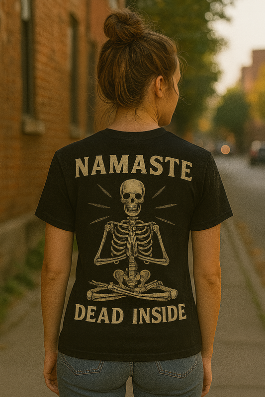 Namaste Dead Inside Shirt | Yoga Skeleton Tee by Graphic Graveyard