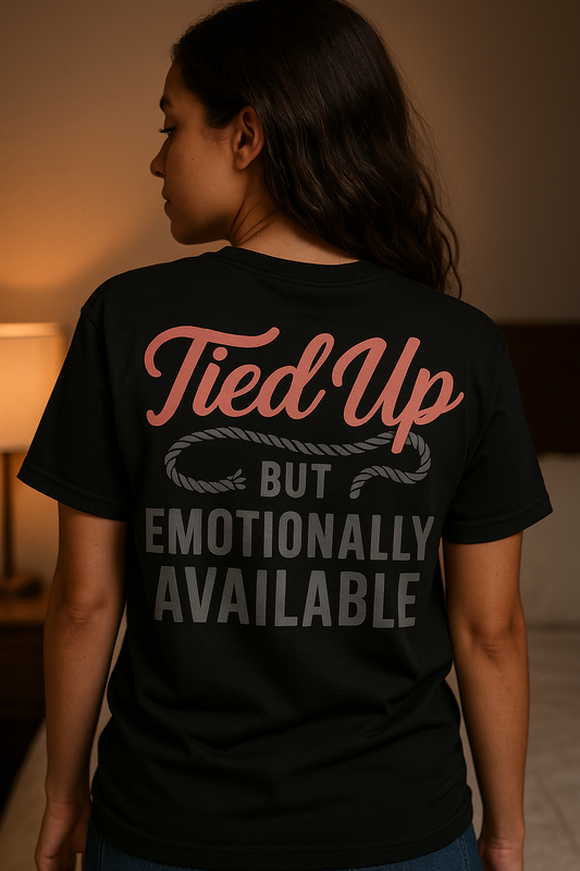 Tied Up But Emotionally Available | Degenerate Drip Tee by Graphic Graveyard