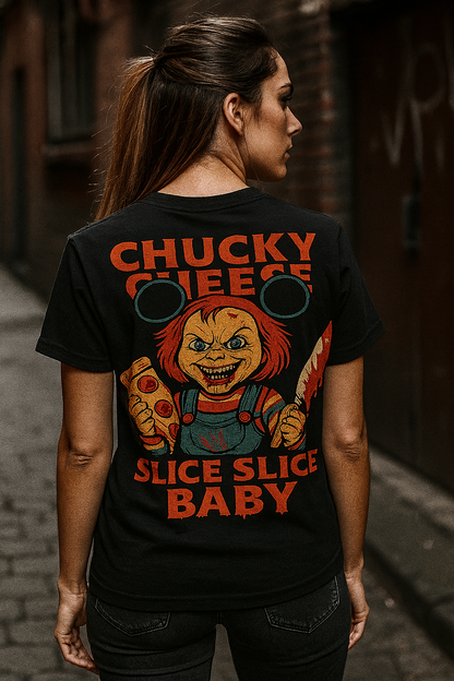Chucky Cheese – Slice Slice Baby | Killer Meme Tee by Graphic Graveyard