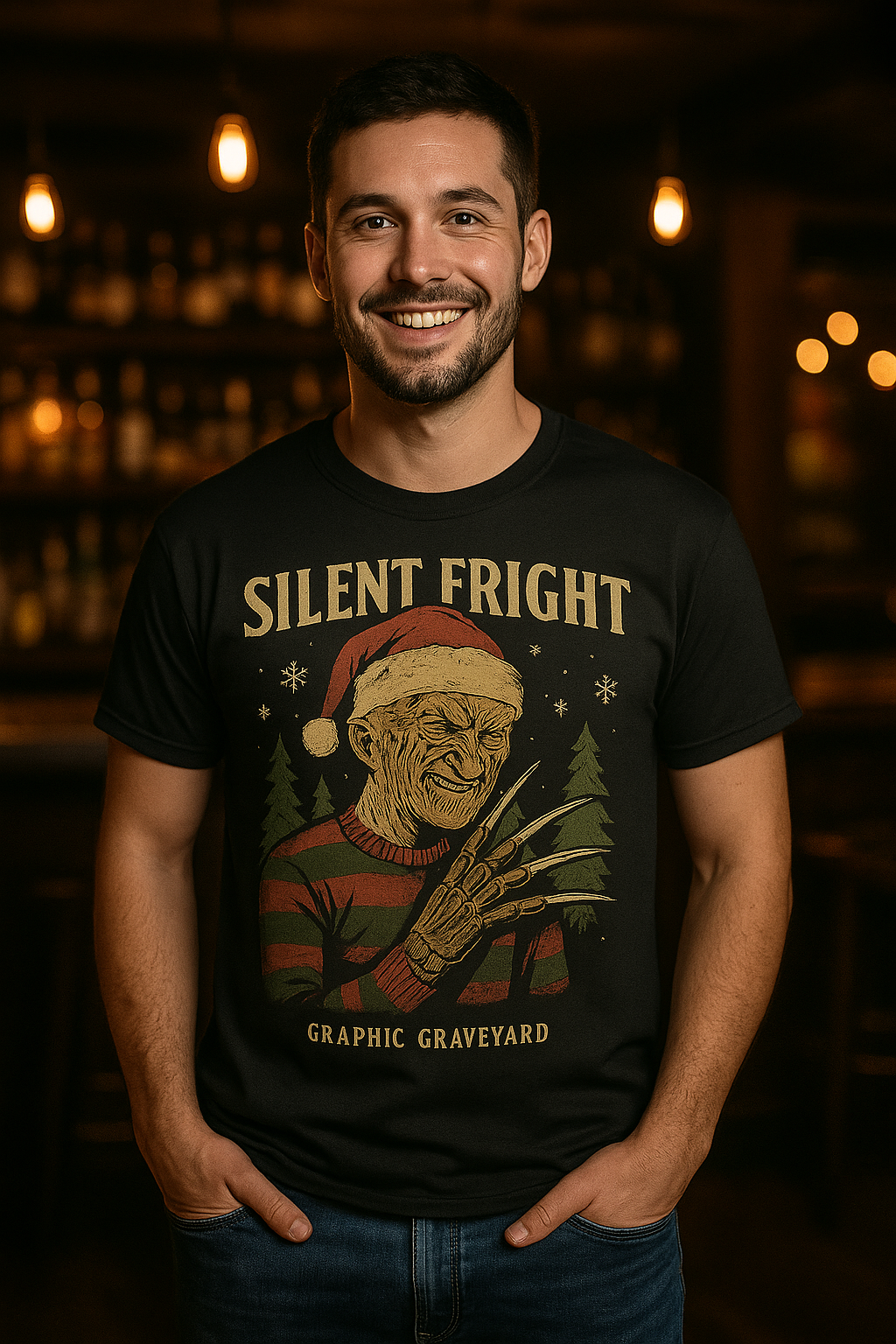 Silent Fright Tee | Horror Christmas Shirt | The Naughty List Collection Graphic Graveyard