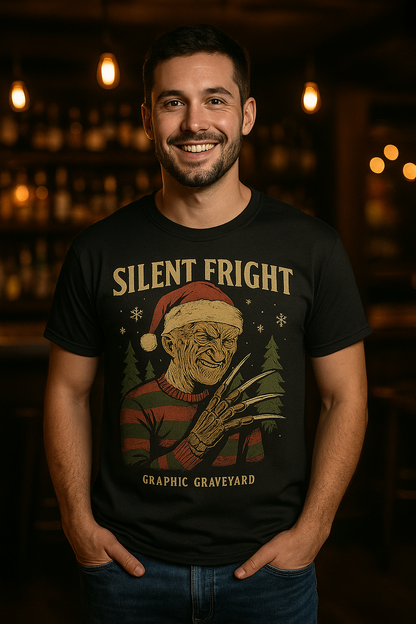 Silent Fright Tee | Horror Christmas Shirt | The Naughty List Collection Graphic Graveyard