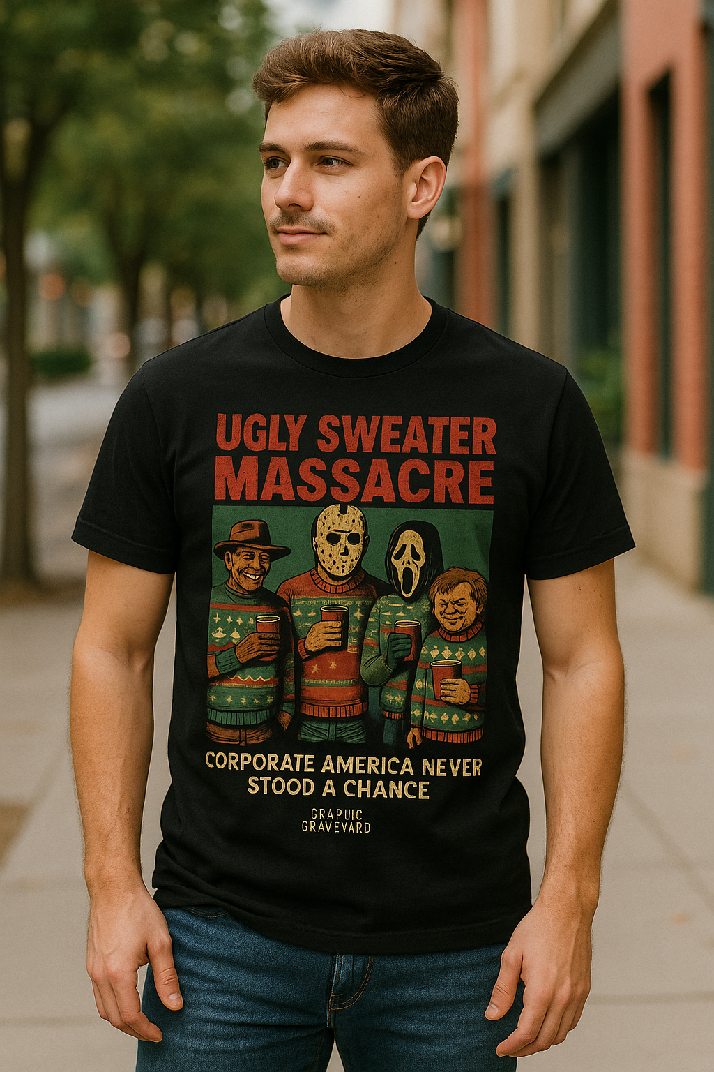 Ugly Sweater Massacre Tee | The Naughty List Collection by Graphic Graveyard Graphic Graveyard