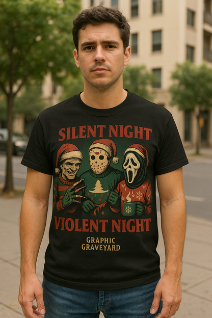 Silent Night Violent Night Tee | The Naughty List Collection by Graphic Graveyard Graphic Graveyard