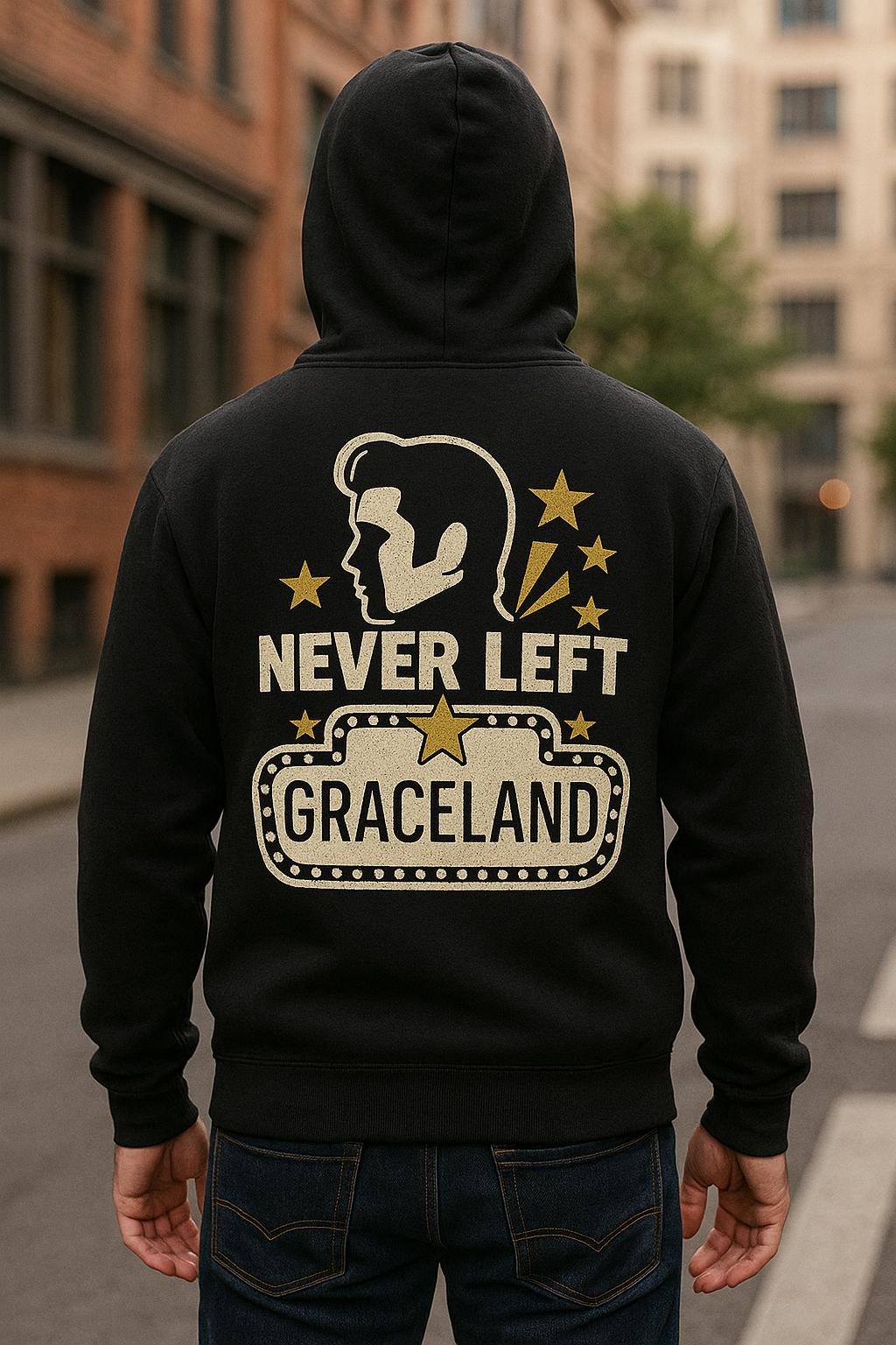 Never Left Graceland Hoodie | Legends Never Die by Graphic Graveyard Graphic Graveyard
