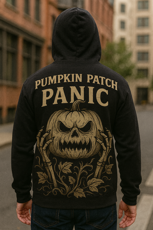 Pumpkin Patch Panic Shirt | Fall Horror Hoodie by Graphic Graveyard Graphic Graveyard