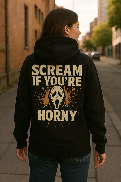 Scream If You’re Horny | Fright & Fall Raunchy Horror Hoodie by Graphic Graveyard Graphic Graveyard