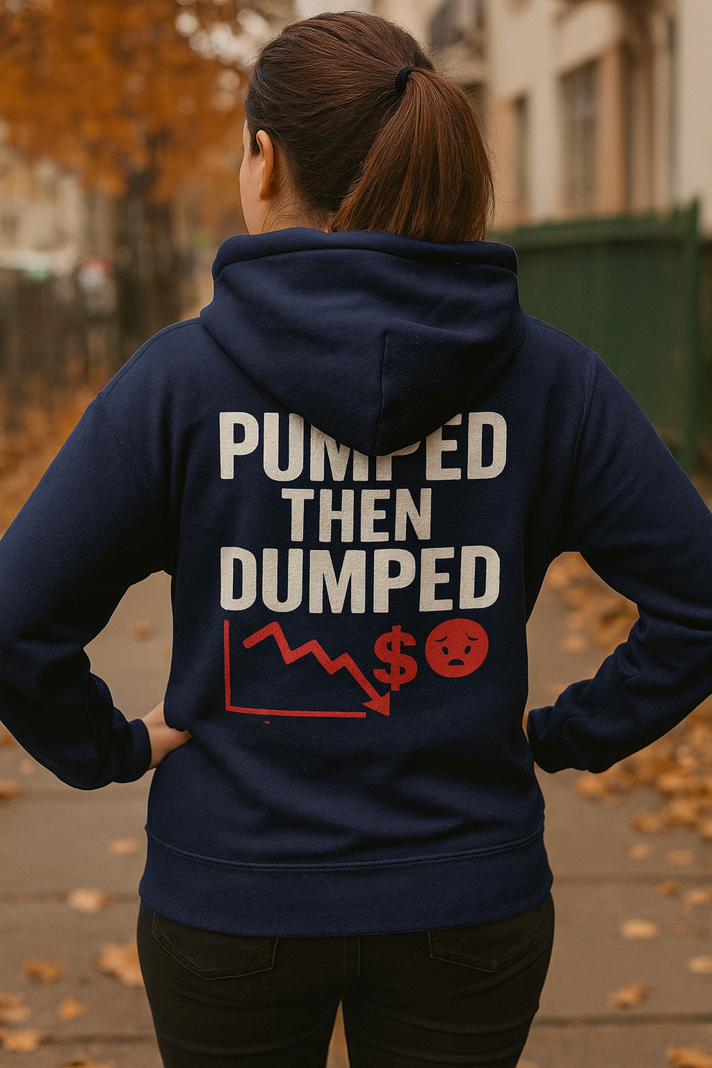 Pumped Then Dumped | Crypto Crash Hoodie by Degen Den Graphic Graveyard