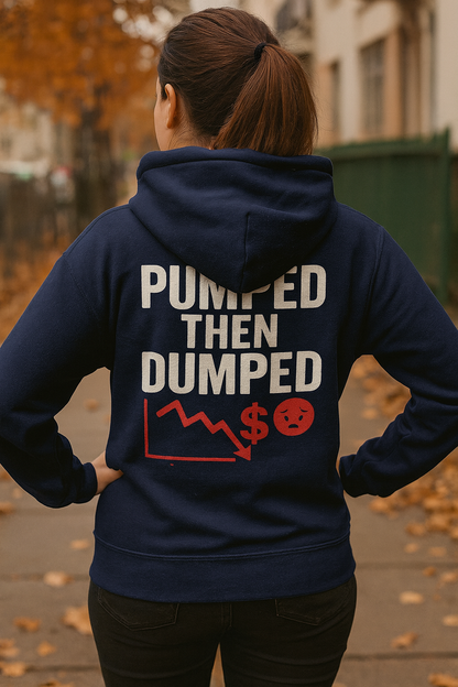Pumped Then Dumped | Crypto Crash Hoodie by Degen Den Graphic Graveyard