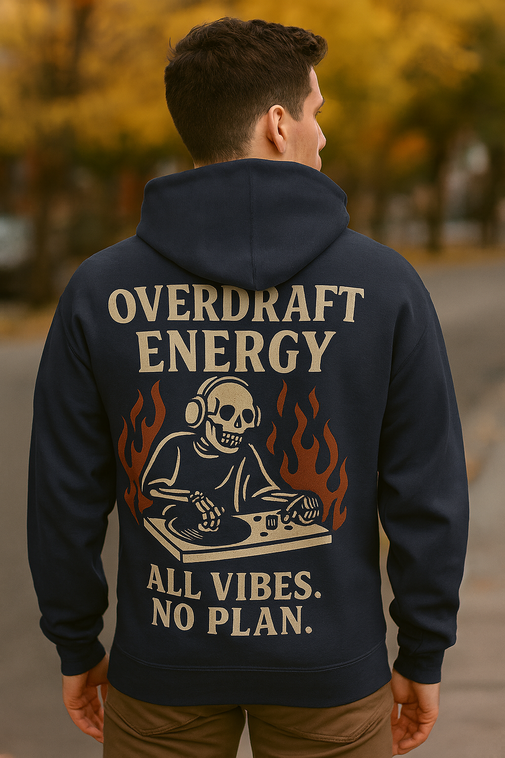 Overdraft Energy | Legends Never Die Party Skull DJ Hoodie by Graphic Graveyard Graphic Graveyard