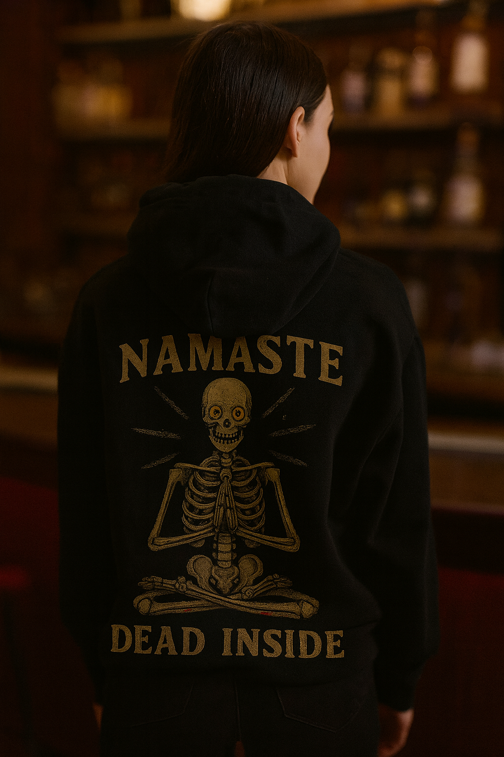 Namaste Dead Inside | Yoga Skeleton Hoodie by Graphic Graveyard Graphic Graveyard